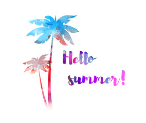 Fototapeta na wymiar Hello summer text with palm trees