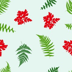 Seamless pattern. Ferns. Vector botanical illustration. Colorful.