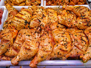 Marinade of chicken legs for sale.