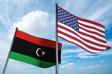 3D illustration of USA and Libya flag
