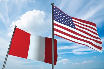 3D illustration of USA and Peru flag