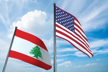 3D illustration of USA and Lebanon flag