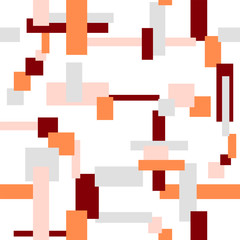 Geometric rapport for seamless pattern. Red, orange, pale pink, gray narrow strips on a white background. Multicolored rectangles and squares. Vector abstract minimalist design. EPS10 illustration