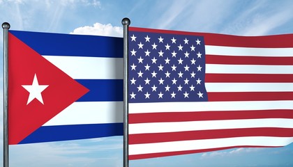 3D illustration of USA and Cuba flag