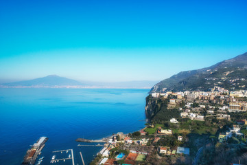 Naklejka na ściany i meble Aerial view of Sorrento, Amalfi coast, Naples bay (Napoli bay), Italy