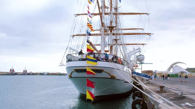 2012/01/11 Santa Cruz,Spain The NRP Sagres in the port of Santa Cruz de Tenerife  The Portuguese Navy sailing training ship in the port of Santa Cruz in Tenerife is the first stop on a 371-day trip.