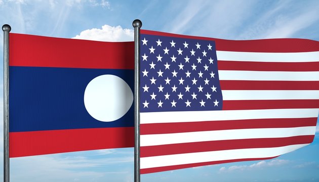 3D illustration of USA and Laos flag