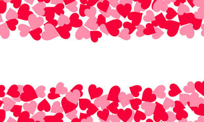 Frame of falling red and pink hearts. Vector illustration