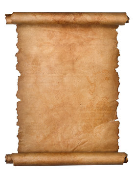 Old paper scroll isolated on a white background. Clipping path included.