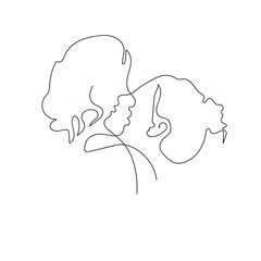  Portrait of two girls linear vector drawing. One line. Modern art.