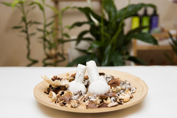 Aromatic herbal massage bags with herbs