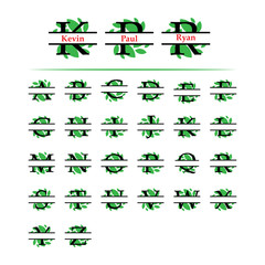 Set of initial green leaf monogram split letter initial vector isolated