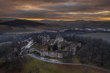 Fototapeta na wymiar Klenova castle is a large castle located in southwest Bohemia near the town of Klatovy. Only ruins remain from the original castle but buildings of a new chateau were added in the 19th century.