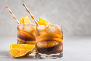 Cold brew bourbon cocktail. Selective focus, space for text.