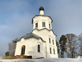 Fototapeta na wymiar Monastery of Nilo-Stolobenskaya (Nilov) deserts in the Tver region. Church of the exaltation of the cross in winter