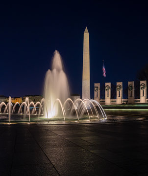 Washington Monument and World War II Memorial in Washington DC at Night
