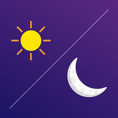 sun and moon colored flat icon set. simple vector stock illustration eps10 isolated on purple background