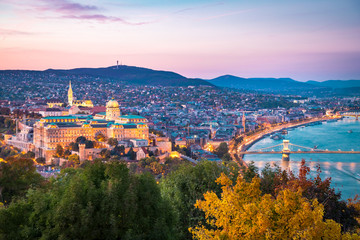 Naklejka premium Budapest. Panoramic cityscape of Budapest, from viewpoint, capital city of Hungary, during sunset.