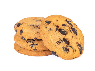 Chocolate chip cookies isolated on white background. Sweets.