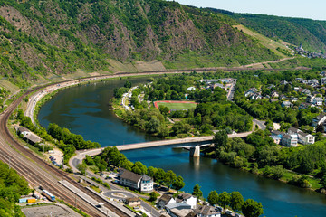 Cityscape of Cochem, historic German city along the river Moselle