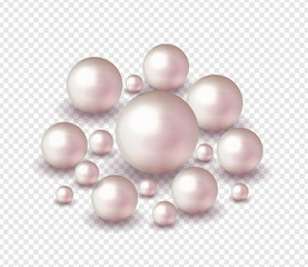 Pack nature ,sea pearl background with small and big white pearls . Vector illustration