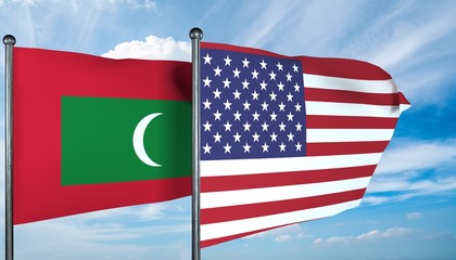 3D illustration of USA and Maerdaif flag