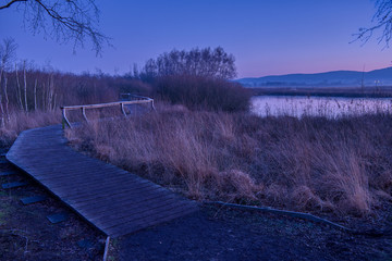 Footpath through the peat bog at dusk