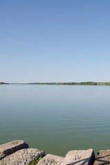 view from the shore of the reservoir