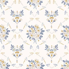 Wallpaper murals Farmhouse style French shabby chic damask vector texture background. Dainty flower bouquet off white seamless pattern. Hand drawn floral interior home decor wallpaper. Classic cottage farmhouse style all over print
