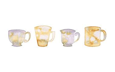 Coffee and Tea Painting of Four Mugs in a Line