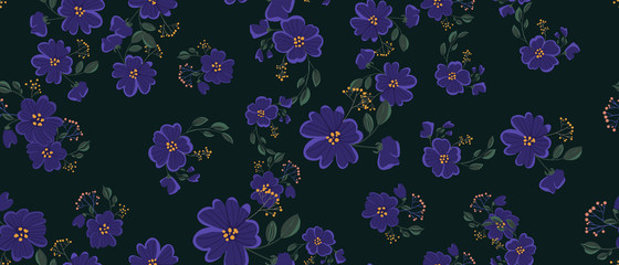 Fashionable cute pattern in nativel flowers. Floral seamless background for textiles, fabrics, covers, wallpapers, print, gift wrapping or any purpose.