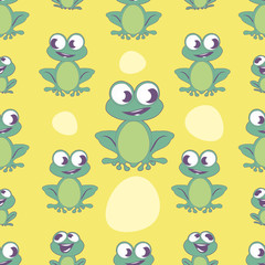 Seamless pattern of cute cartoon style frog on colorful background