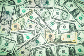Assorted American banknotes cash background - obrazy, fototapety, plakaty