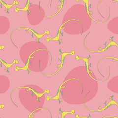 Seamless pattern of cute cartoon style lizard on colorful background