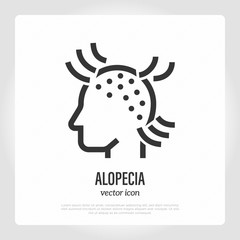 Alopecia thin line icon. Hair loss. Bald place on scalp. Vector illustration.