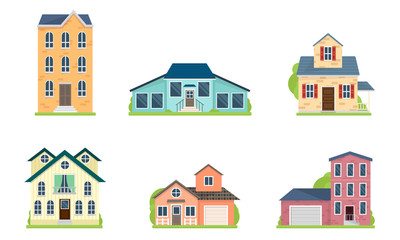 Set of houses and buildings facades vector illustration
