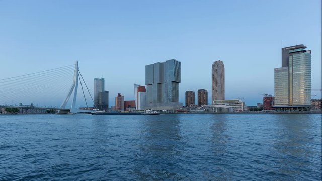 Erasmus Bridge And Skyline Of kop Van Zuid District In Rotterdam, Netherlands
