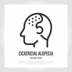 Cicatricial alopecia thin line icon. Hair loss. Bald place on scalp. Vector illustration.