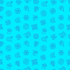 Deep tech seamless pattern with thin line icons. Symbols of ai, innovation, intellectual property, scientific discovery, investment,  quantum computing, blockchain, robotics. Vector illustration.