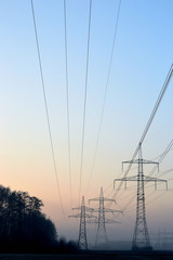 power lines on sunset