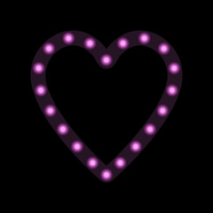 Glowing circles inside a purple heart on a dark background. Vector illustration