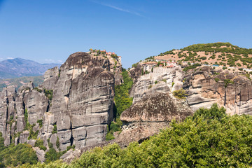 Fototapeta na wymiar The Meteora - rock formation in central Greece. Largest and most famous built complexes of Eastern Orthodox monasteries.