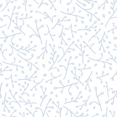 Vector Hand Drawn Meadow Florals on White seamless pattern background.