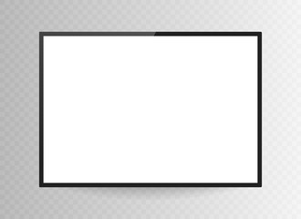 Realistic black television screen isolated on transparent background. 3d blank TV led monitor. Vector illustration