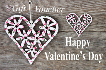 Wooden heart and Happy Valentines Gift Voucher