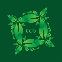 Logo with green tree leaf for world ecology nature. Flat Vector Illustration EPS10