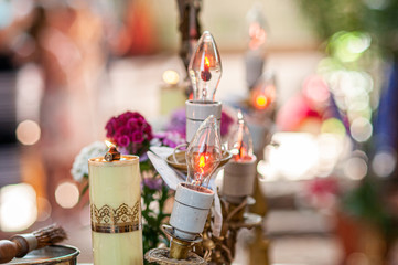 candle lamp shines in church