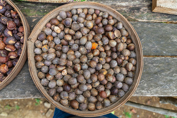 Organic healthy dryed nuts at balinese village.