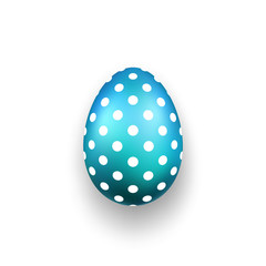 Easter egg 3D icon. Cute blue egg, isolated white background. Bright realistic design, decoration for Happy Easter celebration. Holiday element. Shiny pattern. Spring symbol. Vector illustration