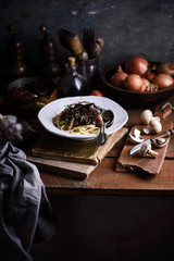 Wine and mushroom sauce pasta..style rustic